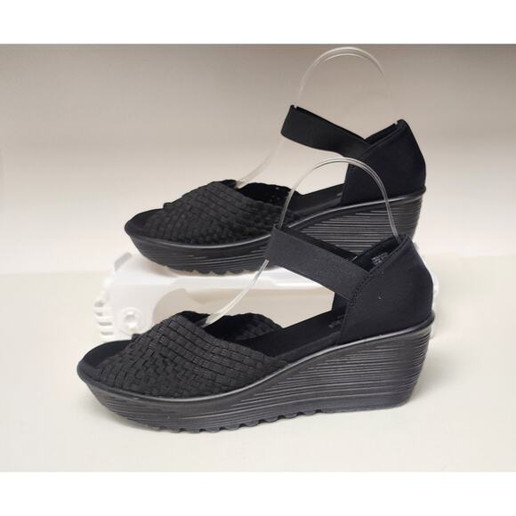 Faded Glory Sandals Women's Woven Wedge Ankle D'Orsay Peep Toe Black Fabric 10 - Picture 4 of 11